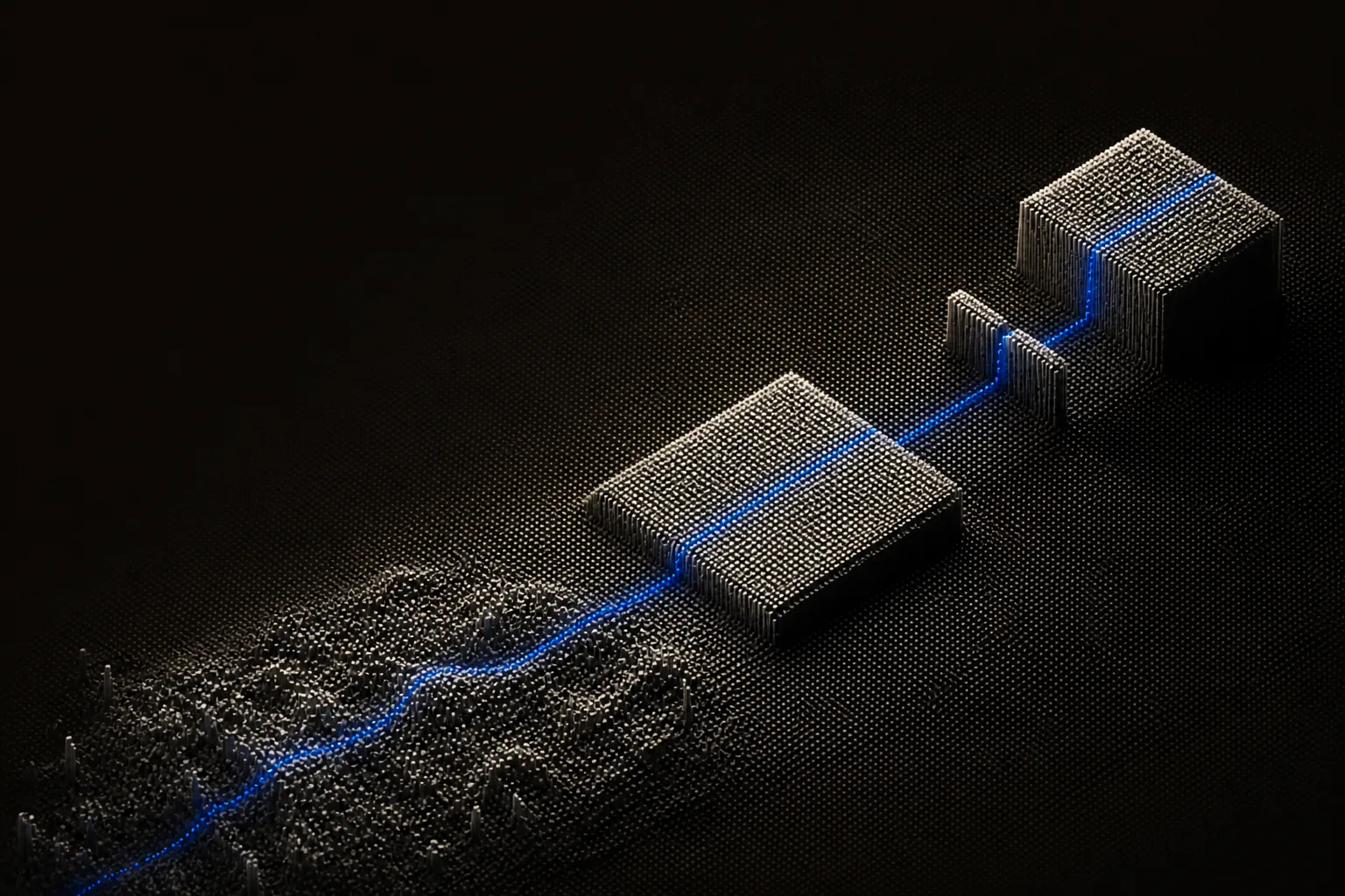 Four particle-built stages connected by a cobalt validation path